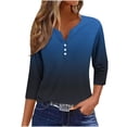 thumbnail image 1 of WRKEKC 3/4 Length Sleeve Womens Tops V Neck Loose Fit Unpositioned Color Block Print Shirt Soft Fabric Comfortable Fit Daily Casual Outfit, 1 of 5