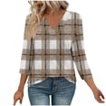 thumbnail image 1 of WRKEKC 3/4 Length Sleeve Womens Tops V Neck Plaid Print Loose Fit Comfortable Casual T-Shirts for Women, 1 of 7