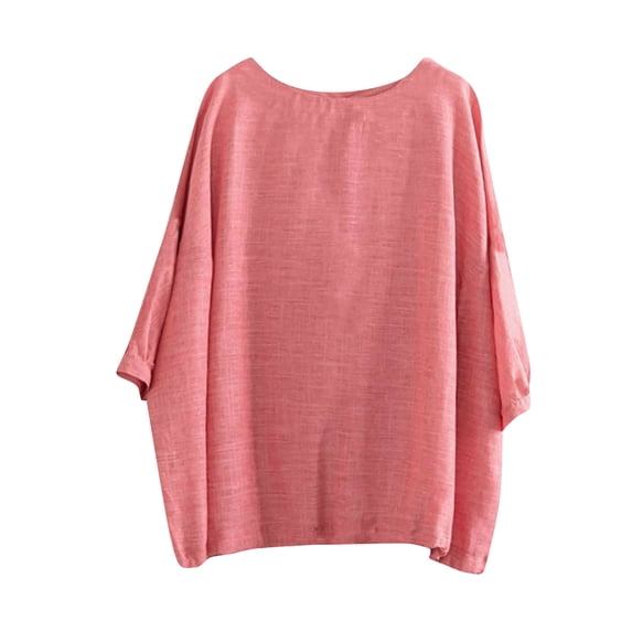 WRKEKC 3/4 Sleeve Tops for Women Plus Size Round Neck Solid Color Bell Sleeve Casual Loose Fit Top for Fashionable Look