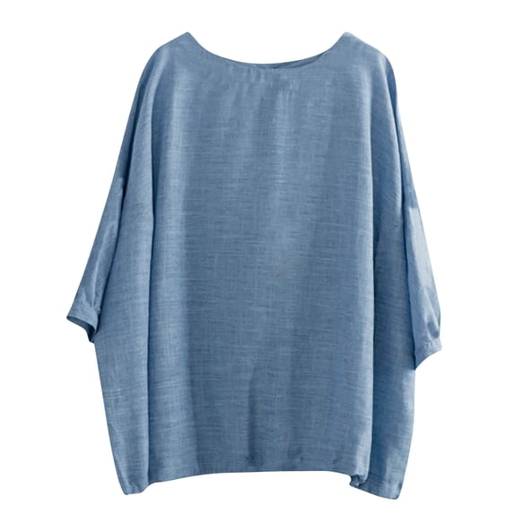 WRKEKC 3/4 Sleeve Tops for Women Plus Size Round Neck Solid Color Bell Sleeve Casual Loose Fit Top for Fashionable Look