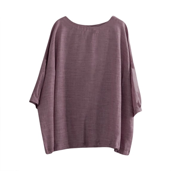 WRKEKC 3/4 Sleeve Tops for Women Plus Size Round Neck Solid Color Bell Sleeve Casual Loose Fit Top for Fashionable Look