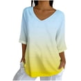 thumbnail image 1 of WRKEKC 3/4 Sleeve Tops for Women V Neck Print Casual Loose Fit Pullover T Shirt or Blouse for Versatile Wear, 1 of 5