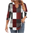 thumbnail image 1 of WRKEKC 3/4 Sleeve Tops for Women V Neck Print with Ribbed and Ruffle Detail Casual Loose Fit T Shirt for Stylish Wear and Comfort, 1 of 6
