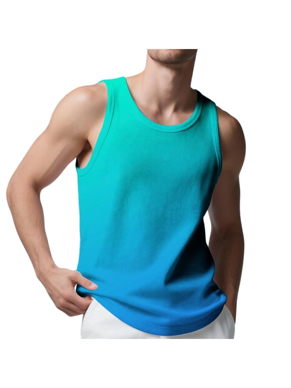 Athletic Tank Tops for Men Gradient Color Fitted Racerback Sleeveless Gym Tee with Wide Shoulders for Workouts