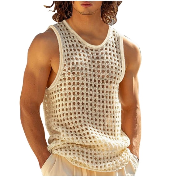 WRKEKC Athletic Tank Tops for Men Openwork Knitted V-Neck Breathable Fabric for Summer Gym Casual Wear Lightweight Comfortable Fit Daily Use