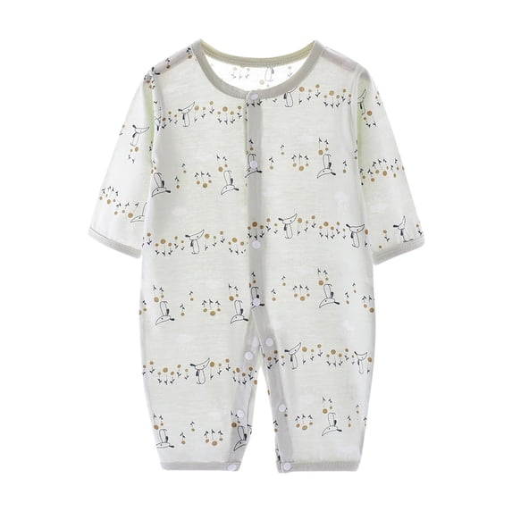 WRKEKC Baby Boy Rompers Long Sleeve Leaf Print Breathable Cotton Snap Button One Piece Outfit for Infants 0-12 Months