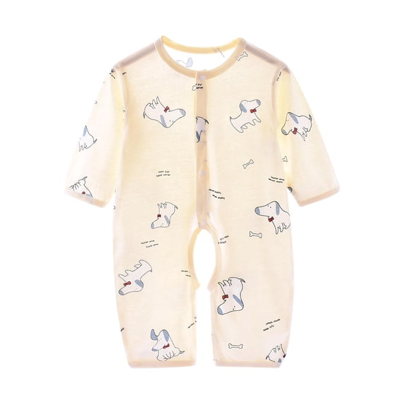 WRKEKC Baby Boy Rompers Long Sleeve Leaf Print Breathable Cotton Snap Button One Piece Outfit for Infants 0-12 Months