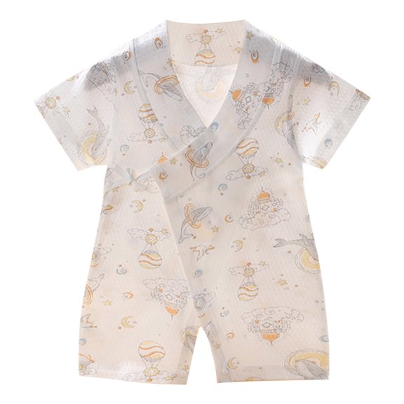 WRKEKC Baby Boy Rompers Short Sleeve Cotton Print Wrap Front Bubble Romper for Infants 0-24 Months
