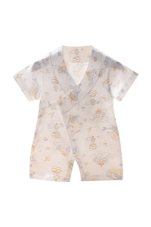 Baby Boy Rompers Short Sleeve Cotton Print Wrap Front Bubble Romper for Infants 0-24 Months