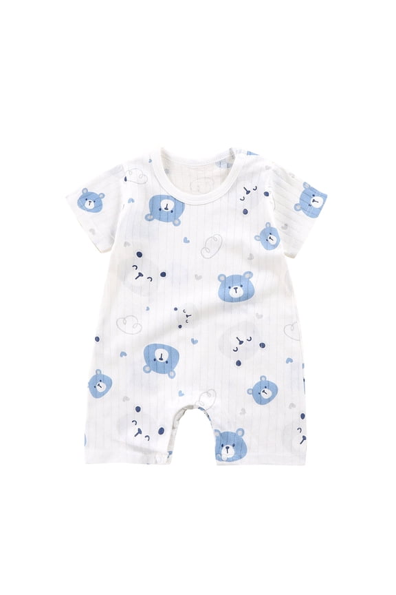 Baby Boy Rompers Short Sleeve Vertical Stripe Space Print Snap Button One Piece Outfit for Infants 3-12 Months