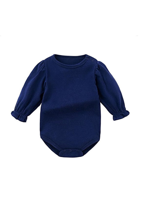 Baby Girl Romper Long Sleeve Ruffle Cuff Solid Color Snap Button Bodysuit for Infants 0-24 Months