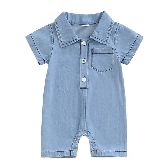 WRKEKC Baby Girls Romper, Baby Boys Jumpsuit, Newborn Baby Boys' Summer Outdoor Jumpsuit Lapel Short Sleeve Denim Rompers
