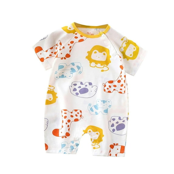 WRKEKC Baby Girls Romper, Baby Boys Jumpsuit, Newborn Baby Girls Boys Summer Round Neck Cute Print Short Sleeve Climbing Suit