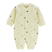 WRKEKC Baby Girls Romper, Baby Boys Jumpsuit, Newborn Summer Button-Up Print Round Neck Long Sleeve Comfortable Rompers