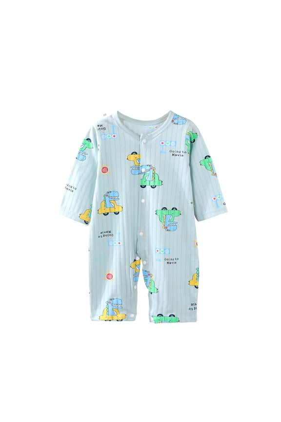 Baby Girls Romper, Baby Boys Jumpsuit, Newborn Summer Button-Up Print Round Neck Short Sleeve Comfortable Lightly Rompers