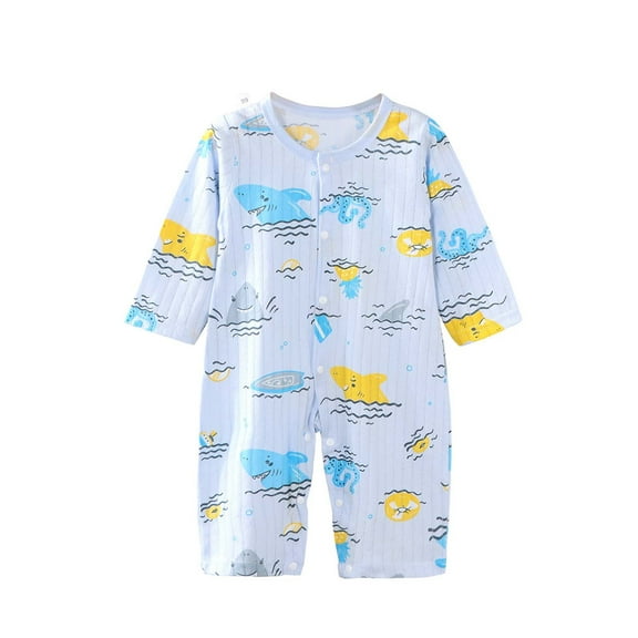 WRKEKC Baby Girls Romper, Baby Boys Jumpsuit, Newborn Summer Button-Up Print Round Neck Short Sleeve Comfortable Lightly Rompers
