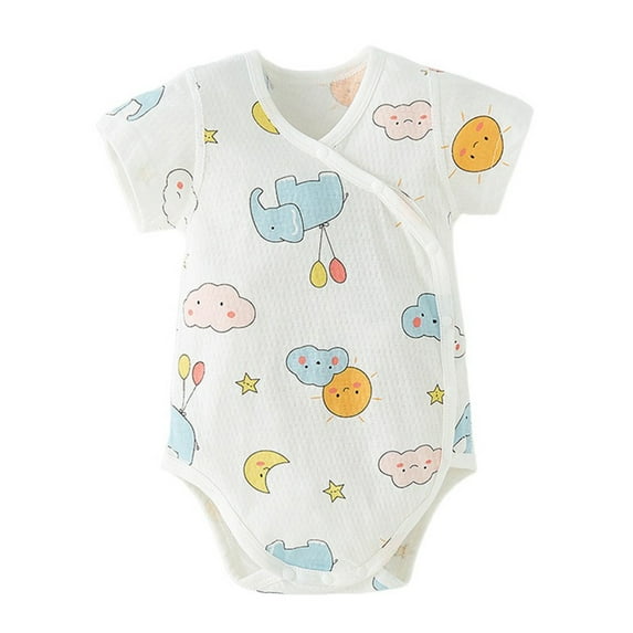WRKEKC Toddler Girls Romper, Newborn Boys Jumpsuit, Newborn Summer Thin Button Cute Print Round Neck Short Sleeve Rompers