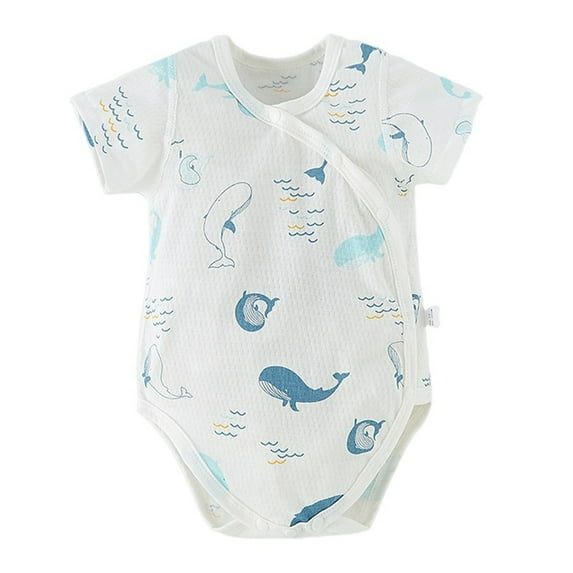 WRKEKC Baby Girls Romper, Baby Boys Jumpsuit, Newborn Summer Thin Boneless Button Cute Print Round Neck Short Sleeve Rompers