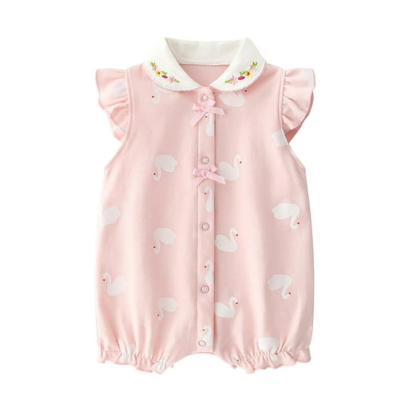 WRKEKC Baby Girls Romper, Newborn Girls Jumpsuit, Toddler Baby Girls Sleeveless Cute Printed Ruffle Sleeve Round Neck Romper