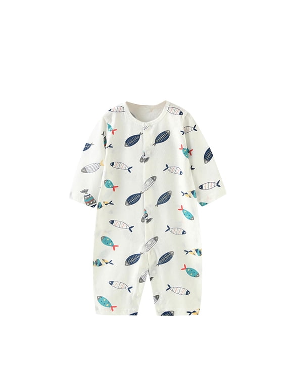 Baby Romper Long Sleeve Print Lightweight Breathable Jumpsuit Summer Sleepwear 0-24 Months