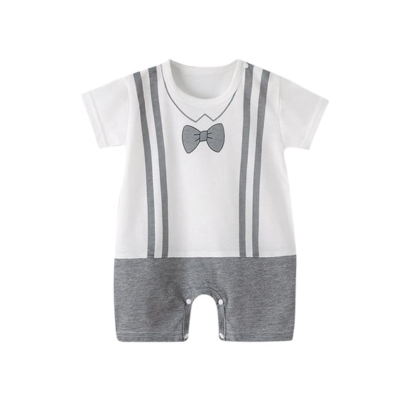 WRKEKC Baby Romper Short Sleeve Printed Crew Neck Button Front Lightweight Summer Jumpsuit 0-24 Months