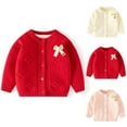 thumbnail image 1 of WRKEKC Baby Solid Color Knitted Cardigan Bow Decor Cotton Sweater Jacket for 3 Months-2 Years Infants Girls Boys Casual Daily Wear Outerwear, 1 of 9
