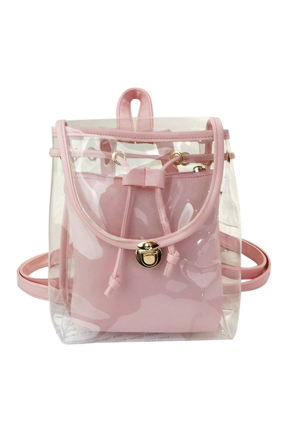 Back to School Backpack Transparent Backpack/Handbag, Transparent Multipurpose Travel Bag, Transparent Vinyl Travel Bag, Ball Game Concert Transparent Backpack wth An Opaque Pink