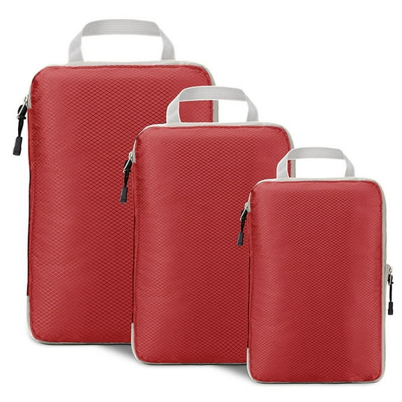 WRKEKC Backpack Compression Packing Cubes for Suitcases Travel Essential 3 Pcs Expandable Travel Bags Organizer for Luggage Red