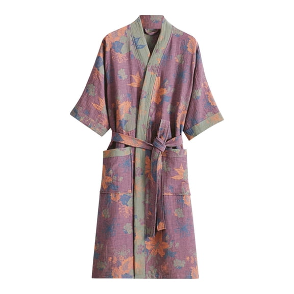 WRKEKC Bathrobe for Women Double Layer Gauze Spring Summer Lightweight Sleep Robe Couple Homewear for Women Breathable Loungewear