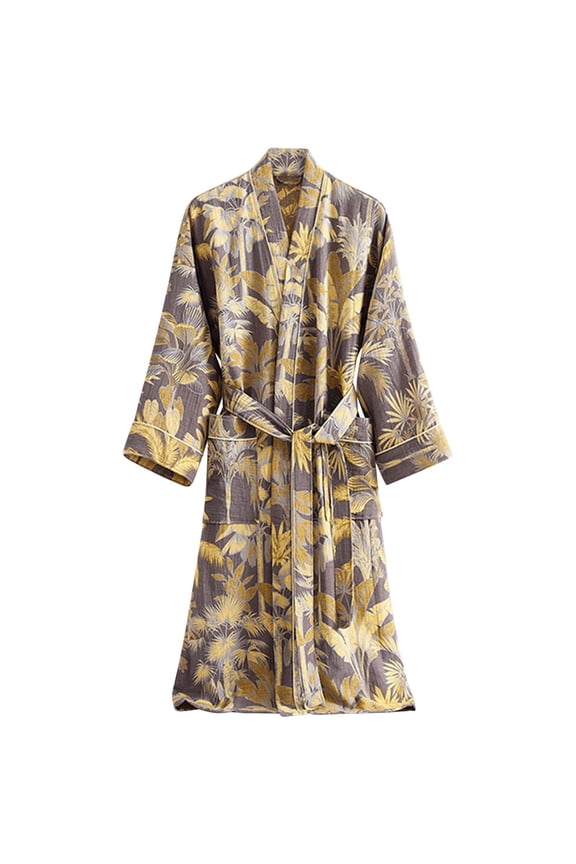 Bathrobe for Women Double Layer Gauze Spring Summer Lightweight Sleep Robe Couple Homewear for Women Breathable Loungewear