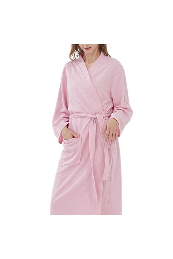 Bathrobe for Women Waffle Weave Plaid Lightweight Long Robe Couple Loungewear Hotel Sleep Robe for Women Homewear