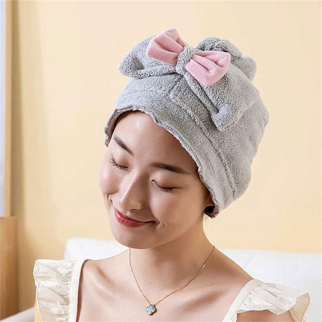 WRKEKC Bathroom Accessories Bathroom Set, Coral Velvet Cute Bow Embroidery Dry Hair Cap Bath Cap
