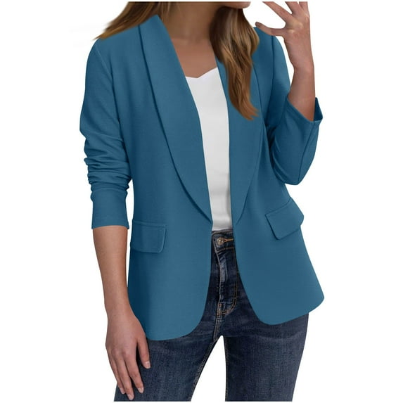 WRKEKC Blazers for Women Work Casual Solid Color Long Sleeve Lapel Open Front Blazer Jacket Trendy Fall and Winter Office Daily Wear Outerwear