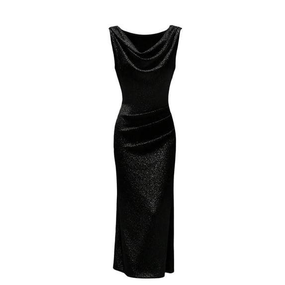 WRKEKC Bodycon Dresses for Women Sequin Deep V Neck Sleeveless Side Slit Crinkle Bodycon Midi Versatile Casual