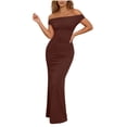 thumbnail image 1 of WRKEKC Bodycon Dresses for Women Solid Off Shoulder Short Sleeve Ruched Bodycon Mini Soft Breathable Fabric Chic, 1 of 6