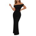 thumbnail image 1 of WRKEKC Bodycon Dresses for Women Solid Off Shoulder Short Sleeve Ruched Bodycon Mini Soft Breathable Fabric Chic, 1 of 6