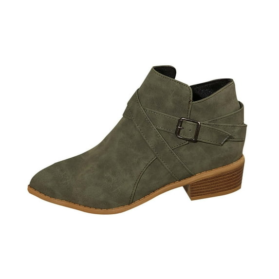 WRKEKC Boots for Women Pointed Toe Square Heel Side Zipper Chunky Heel Mid Calf Casual Fall Winter Shoes for Women