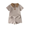 thumbnail image 1 of WRKEKC Boys 2 Piece Outfits Striped Lapel Comfortable Short Sleeve Shirt Pants Summer Soft Cotton Daily 6 Months-4 Years, 1 of 7