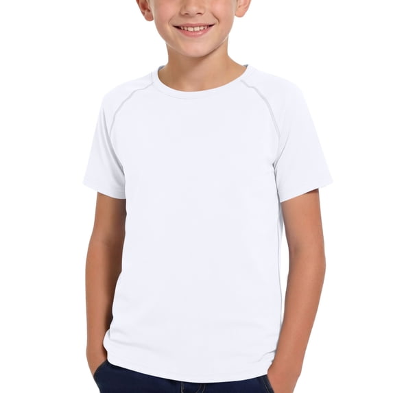 WRKEKC Boys Athletic Shirts Solid Crew Neck Short Sleeve Quick Dry Workout Tee for 3-12 Years Training Performance
