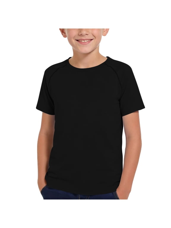 Boys Athletic Shirts Solid Crew Neck Short Sleeve Quick Dry Workout Tee for 3-12 Years Training Performance