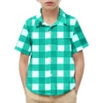 thumbnail image 1 of WRKEKC Boys Button Down Shirt Casual Plaid Print Short Sleeve with Pocket Classic Fit for 2-15 Years, 1 of 7