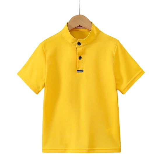 WRKEKC Boys Button Down Shirt Kids Solid Color Mandarin Collar Short Sleeve Button Up Casual Tops for Summer Wear 5-13 Years