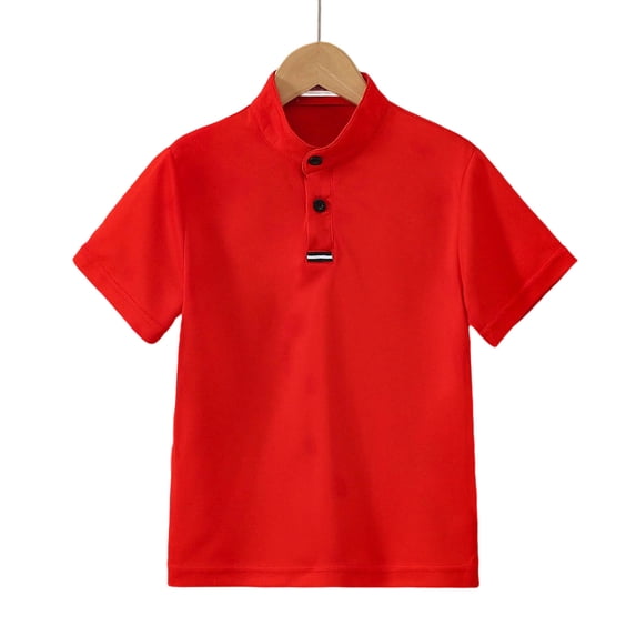 WRKEKC Boys Button Down Shirt Kids Solid Color Mandarin Collar Short Sleeve Button Up Casual Tops for Summer Wear 5-13 Years