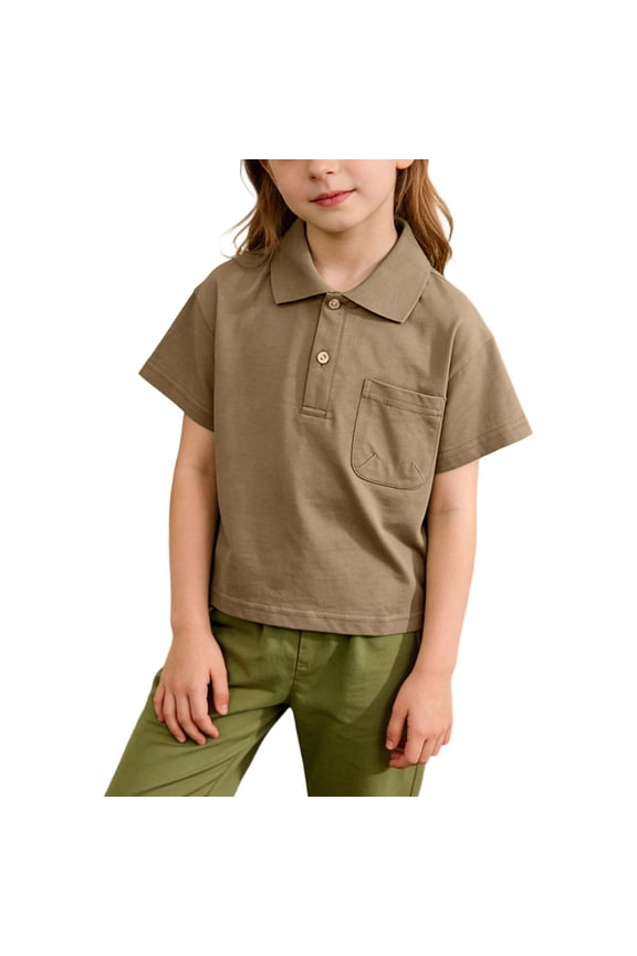 Boys Button Down Shirt Solid Lightweight Short Sleeve Collared School Uniform Top for 1-7 Years