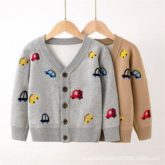 WRKEKC Boys Cardigan Kids Toddler 9 Months-5 Years Long Sleeve V Neck Button Down Dinosaur Embroidery Soft Cozy Knit Warm Winter Cardigan Multiple Colors