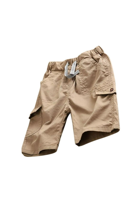Boys Casual Cargo Shorts, Summer Cargo Shorts for Boys, Boys' Hiking Cargo Shorts with Multi Pockets Drawstring Solid Color Short Pant