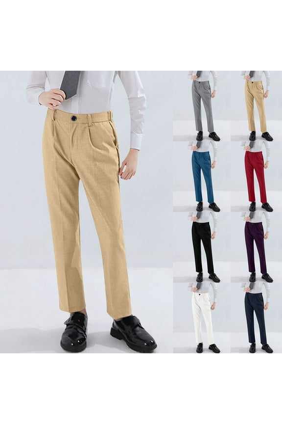 Boys Dress Pants Mid-Rise Adjustable Waist Straight-Leg Trousers with Pockets & Button-Zip Closure Wrinkle-Resistant Classic Fit Formal Wear for School & Events Navy 5-6 Years