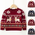thumbnail image 1 of WRKEKC Boys and Girls Crewneck Knit Sweater Reindeer Snowflake Print Long Sleeve Thick Warm Pullover for 2-7 Years Toddlers Fall Winter Christmas Outwear, 1 of 7