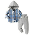 thumbnail image 1 of WRKEKC Boys Girls Fall Outfits Hooded Plaid Long Sleeve Button-Down Shirt and Elastic Waist Jogger Pants 2 Piece Casual Set for Kids 6 Months - 10 Years, 1 of 3