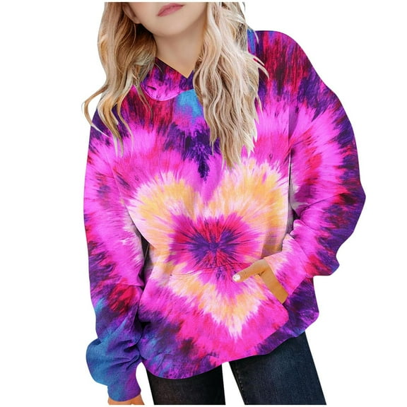 WRKEKC Boys and Girls Hoodies Casual Colorful Tie Dye Print Pullover Hoodie with Kangaroo Pocket Soft Cozy Comfortable Long Sleeve Sweatshirts for Fall Winter 2-14 Years